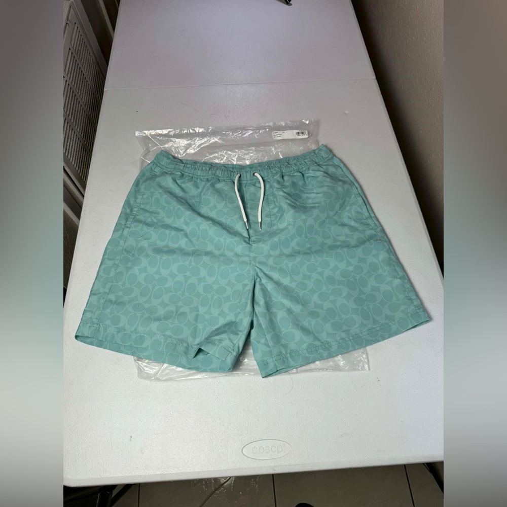 New $228 Coach Signature Swim Trunks Men's Sz L Green